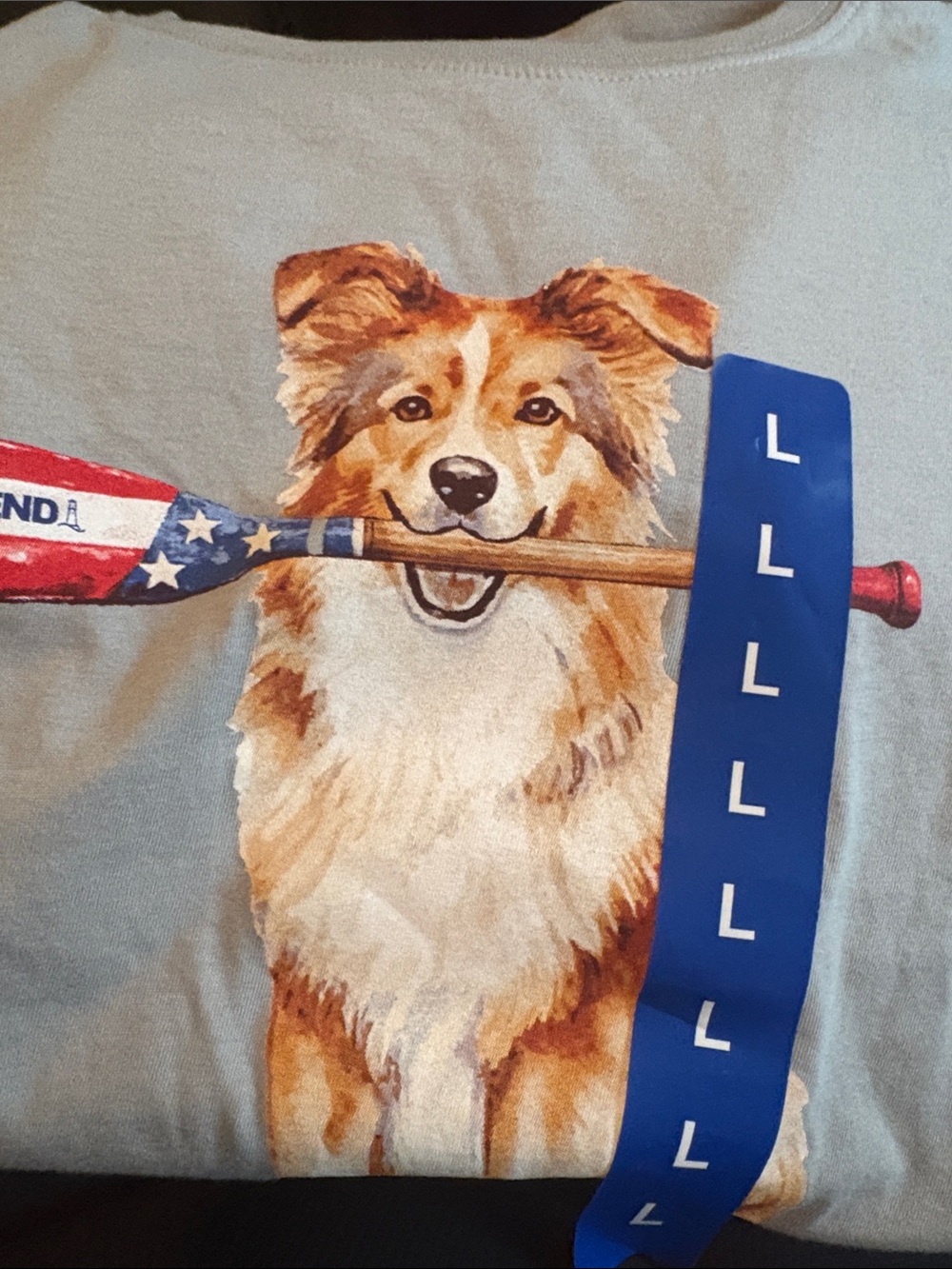 Lands' End Light Gray Tee with Dog Holding American Paddle - Picture 7 of 7
